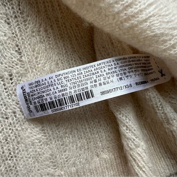 Zara Beige Pointelle Wool Blend Boat Neck Oversized Pullover Sweater XS-S - Picture 9 of 9
